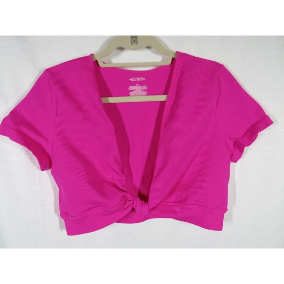 Wild Fable Women's Fuchsia Ribbed Deep V Neck Cropped Fitted Top Size XXL - Picture 3 of 9